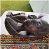 Image 4 : African Carved Wood Sculpture Duo and 'Véritable Java Hollandais' Textile