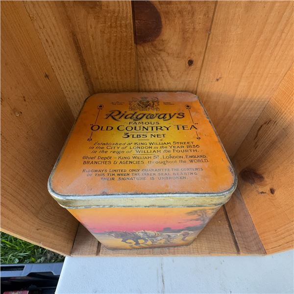 Ridgways Old Country Tea 3 lb Vintage Tin with Countryside Scenes