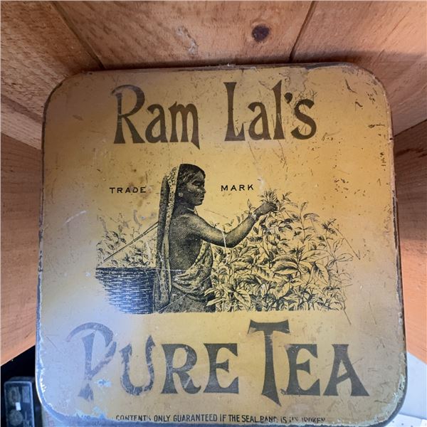 Vintage Ram Lal's Pure Tea Tin 3 lb Advertising Container