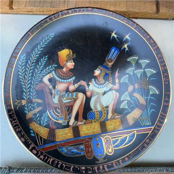 Egyptian-Themed Collectibles: Porcelain Display Plate & Metal Tray