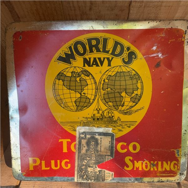 World's Navy Plug Smoking Tobacco Tin 3lbs Vintage