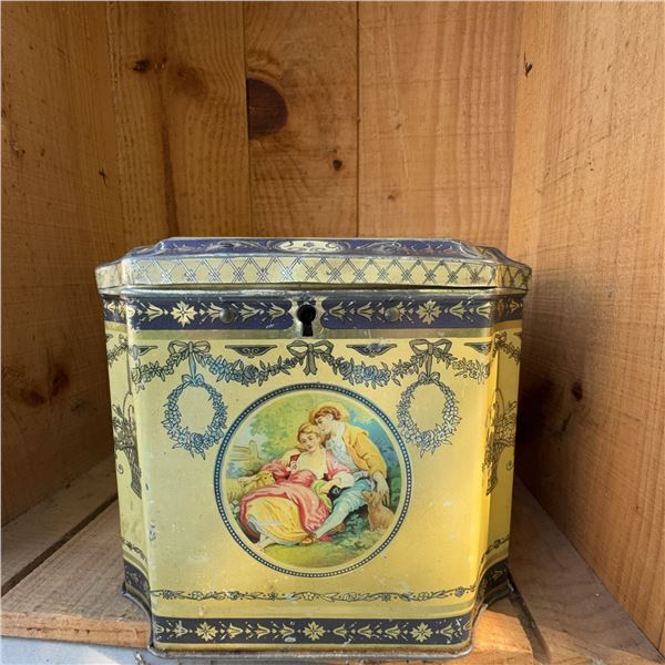 Antique Riley's Toffee Tin With Romantic Victorian Scenes