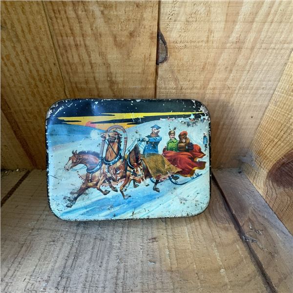 Vintage Tetley's Tea Russian Tin Box with Winter Sleigh Scene