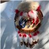 Image 2 : Handmade Indigenous Painted Drum with Fur and Feather Accents, 18"