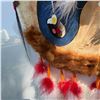 Image 6 : Handmade Indigenous Painted Drum with Fur and Feather Accents, 18"