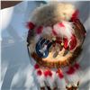 Image 7 : Handmade Indigenous Painted Drum with Fur and Feather Accents, 18"