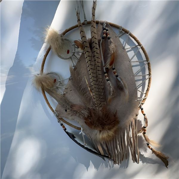 Indigenous-Style Dreamcatcher With Feathers and Beads, 20" Diameter