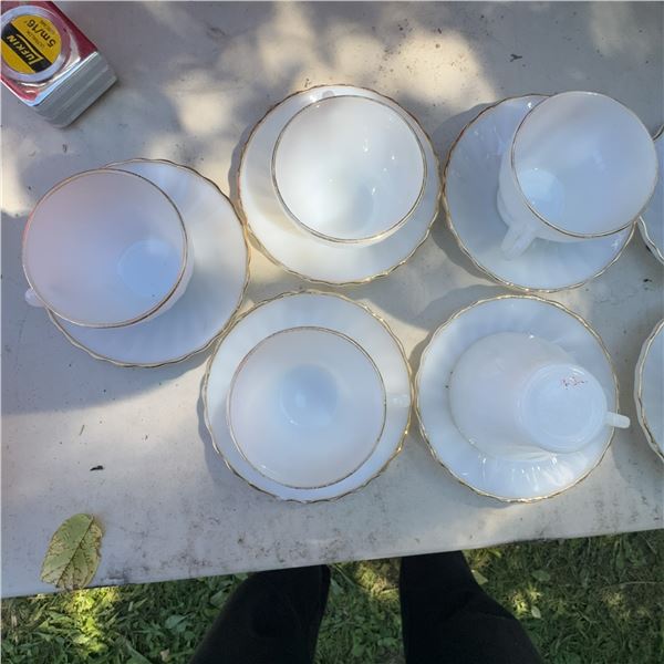Anchor Hocking Fire-King White with Gold Trim Tea Set, 6 Trios