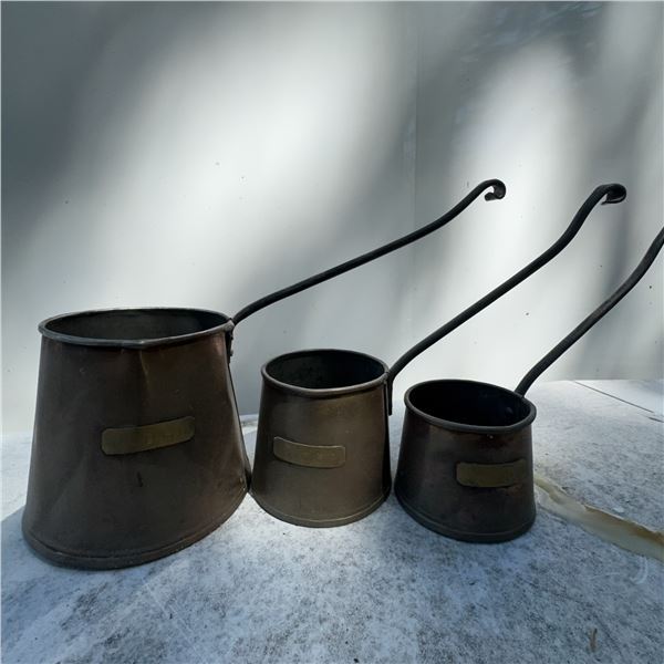 3 Vintage Brass and Iron Ladle Pots