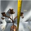 Image 4 : Vintage Hand-Hammered Copper 3-Arm Candelabra, 12" Tall