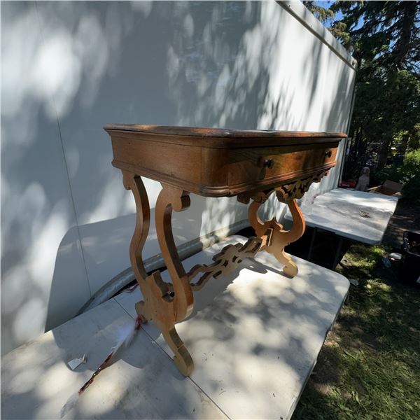 Antique Carved Wooden Side Table with Single Drawer