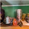 Image 3 : Eclectic Shelf Lot: Glassware, Pewter Mug, Stone Obelisk, and Decor