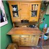 Image 1 : Vintage Oak Hoosier Cabinet with Glass Doors