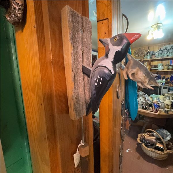 Hand-Carved Painted Woodpecker Wall Mount Folk Art