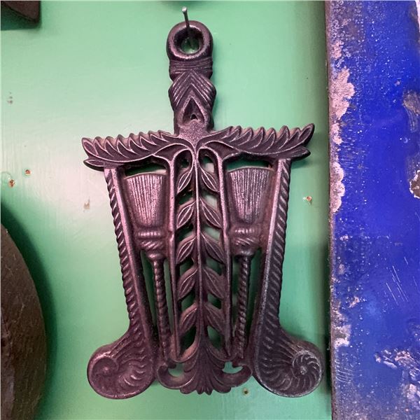 Vintage Cast Iron Wall Plaque With Torch Motif