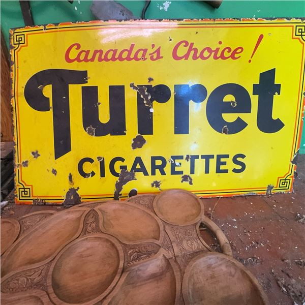 Vintage Turret Cigarettes Porcelain Sign, 36" x 24"