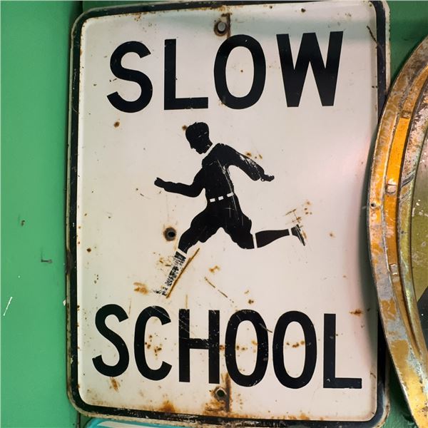 Vintage "Slow School" Metal Street Sign 24" x 18"