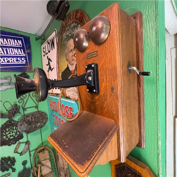 Northern Electric Company Wall Phone, Oak Wood, Antique