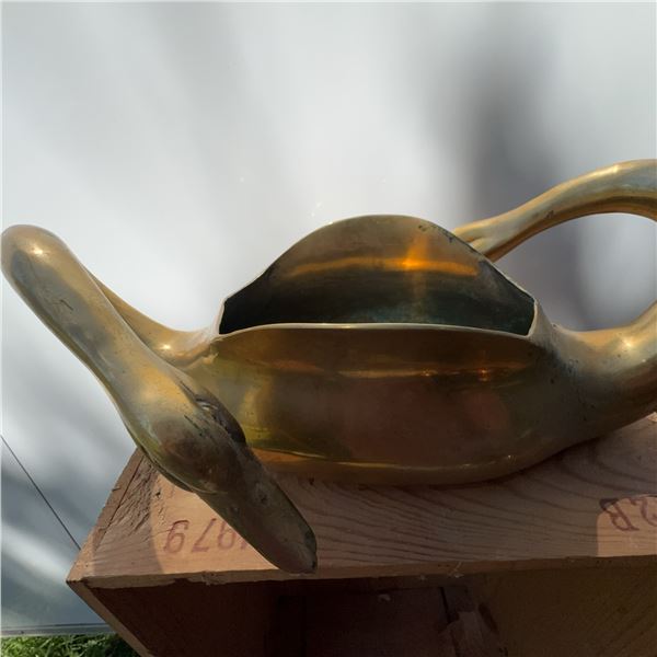 Vintage Brass Swan Planter, 17 Inches Long