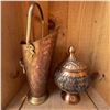 Image 1 : Embossed Copper Water Pitcher and Lidded Decorative Jar