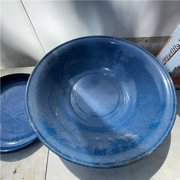 Blue Speckled Enamelware Camp Set – Basin, Pot, Plate & 4 Mugs