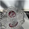 Image 2 : Cut to Clear Bohemian Crystal Vase with Bird Motif, 10.5" Tall