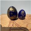 Image 1 : Russian Blue Glass Eggs with Gilt Floral Design