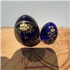 Image 2 : Russian Blue Glass Eggs with Gilt Floral Design