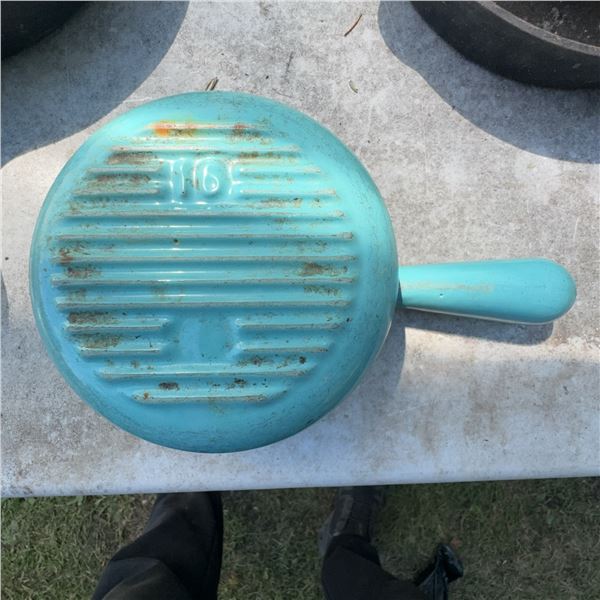 Vintage Blue Enamel Cast Iron Skillet No. 10