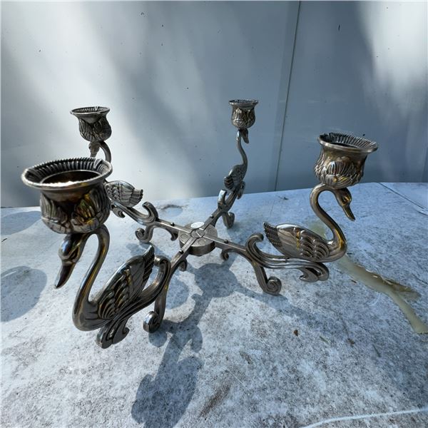 Vintage Silver-Plated Swan 4-Arm Candelabra