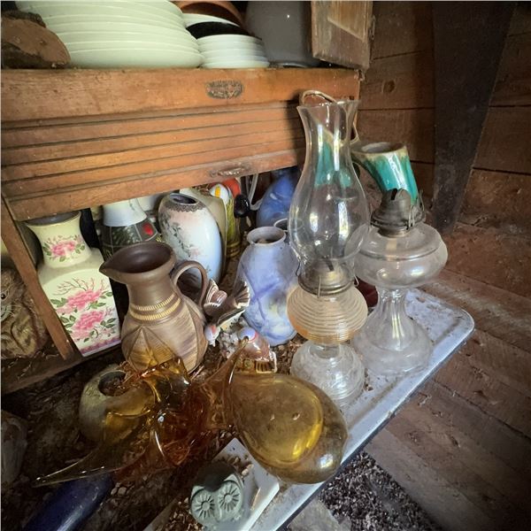 Vintage Oil Lamps and Assorted Decorative Vases
