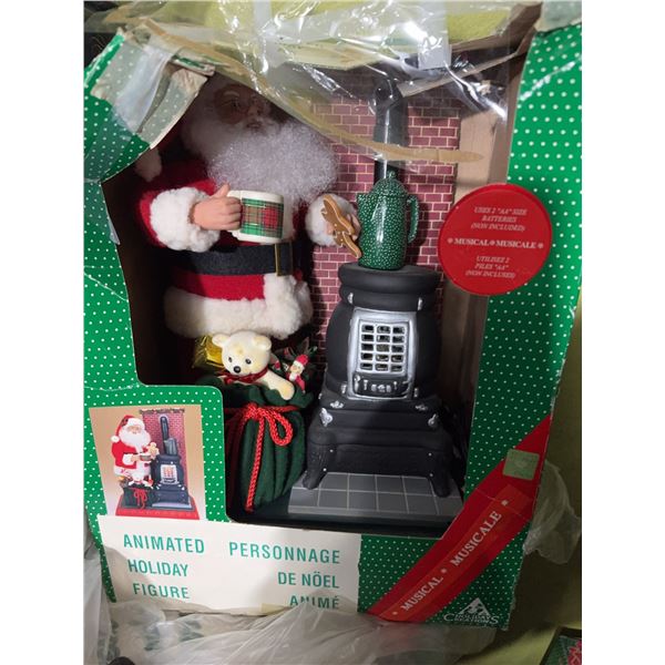 Animated Musical Holiday Santa Figure with Bear and Stove