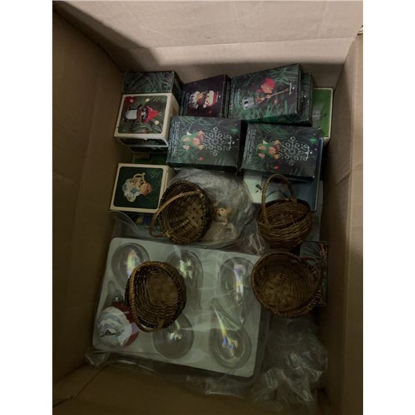 Hallmark Christmas Ornaments and Woven Baskets Lot