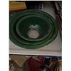 Image 1 : 3 Green Glass Mixing Bowls And Large Vintage Vinyl Record Collection