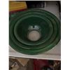 Image 4 : 3 Green Glass Mixing Bowls And Large Vintage Vinyl Record Collection