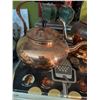Image 1 : Copper-Plated Teapot, Sugar Bowl, and Metal Tray Set