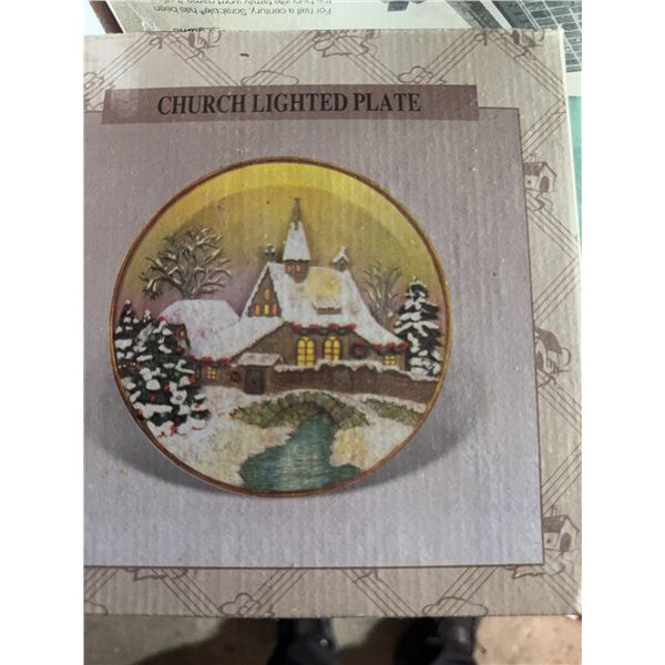 Church Lighted Plate and Set of 5 Hand-Painted Ornaments