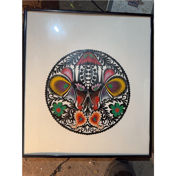 Polish Wycinanki Papercut Art in Black Frame