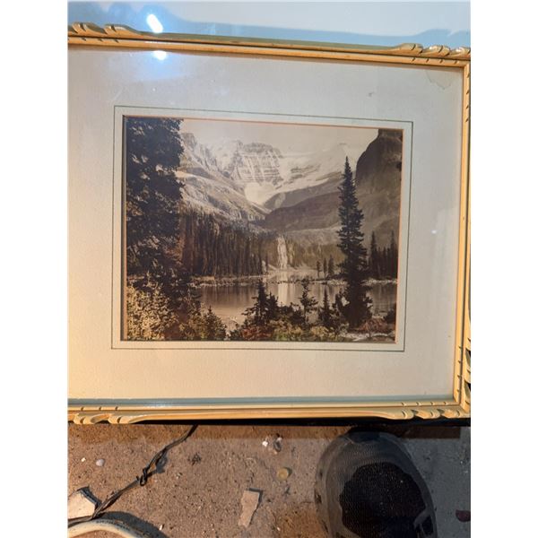 Framed Art Print Depicting Mountain Lake Landscape