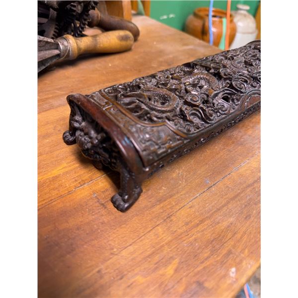 Carved Wood and Faux Ivory Dragon Motif Chopsticks Set with Box
