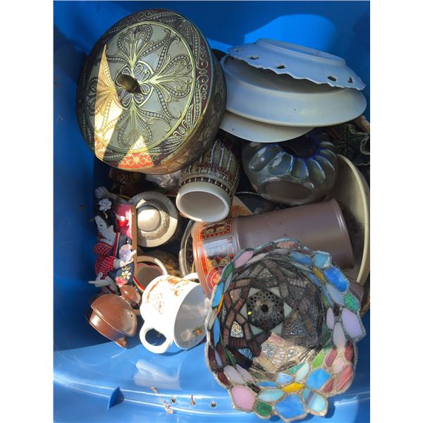 Ceramics, Brass Lidded Container, and Glassware Lot