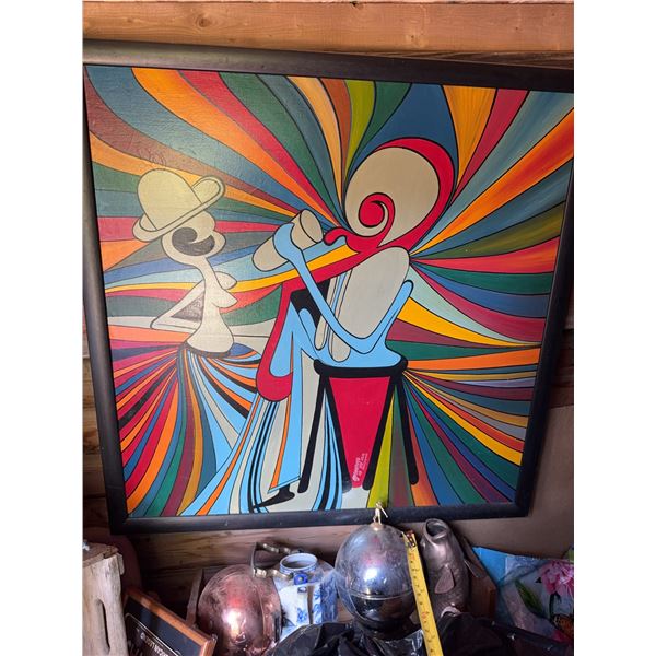 Framed Abstract Jazz Musician Painting, 32 x 32 Inches