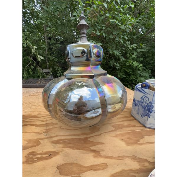 Large Iridescent Mercury Glass Finial Lamp Shade, 22 Inch