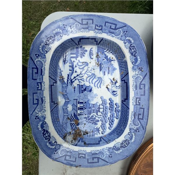 Blue Willow Pattern Oval Platter, Transferware, 19th Century, England