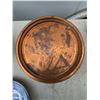 Image 1 : Round Copper Metal Serving Tray with Engraved Floral Design