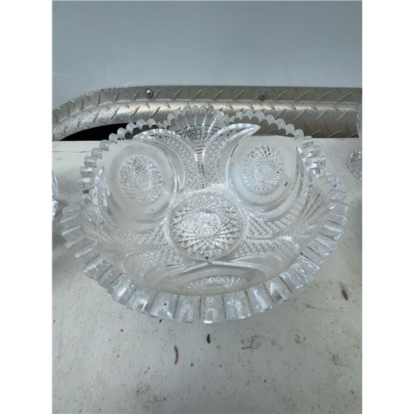 Pressed Cut Glass Serving Bowl with Sunburst Pattern