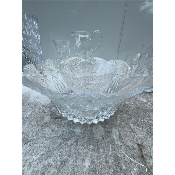 Cut Glass Serving Bowl with Matching Small Bowl