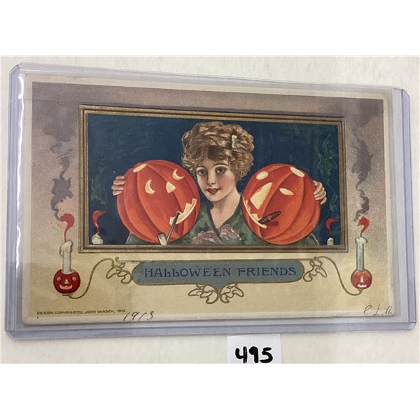Winsch Halloween Smoking Jack-o-lantern & Lady Holiday Greeting PC