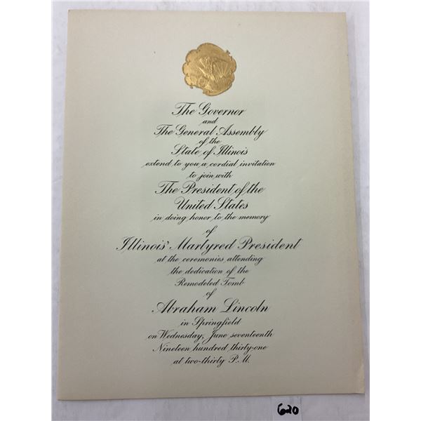 Ephemera - President Hoover Invitation to Lincoln Tomb Remolding