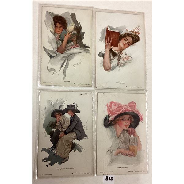 Group of 7 Harrison Fisher Pretty Lady Signed Artist Postcards